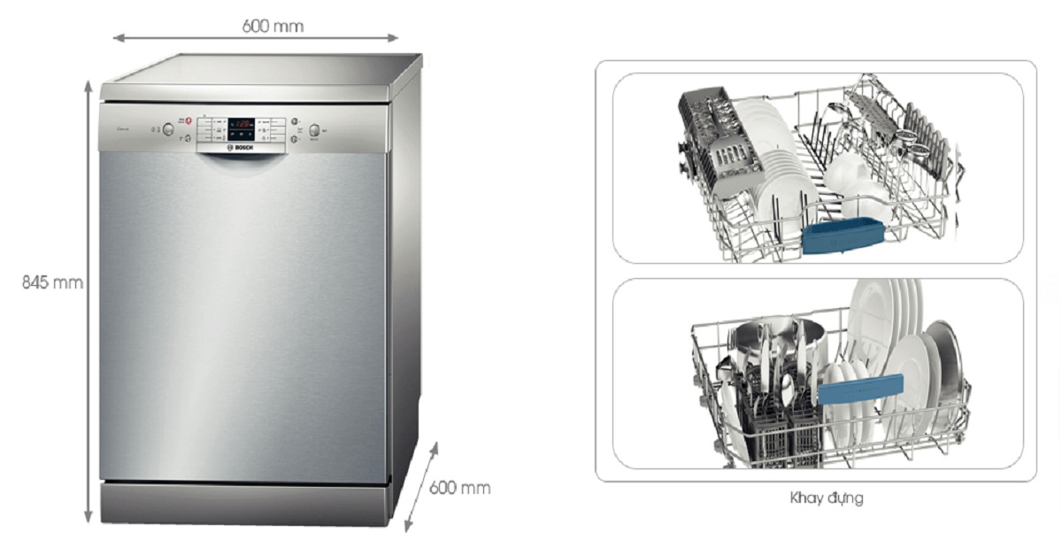 Kích thước máy rửa bát Bosch SMS46MI05E bao nhiêu? Thích hợp với gia đình có mấy thành viên?