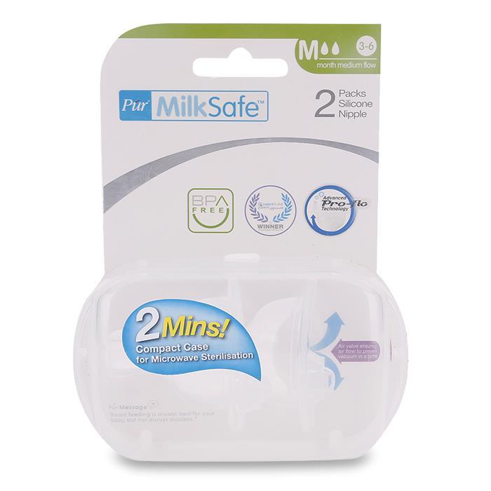 Bộ 2 núm ti Milk Safe Pur PUR9822 – size M, cho bình cổ rộng