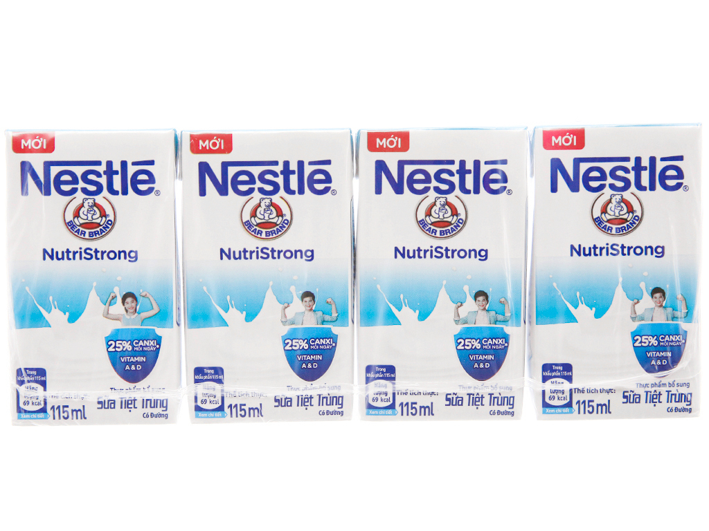 Lốc 4 hộp sữa tiệt trùng có đường Nestlé NutriStrong 115ml