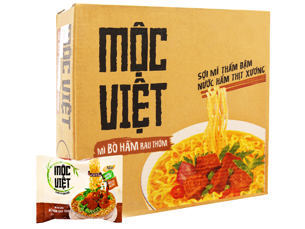 Thùng 30 gói mì Mộc Việt bò hầm rau thơm 75g