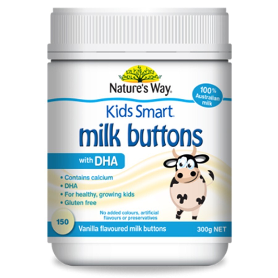 Viên nhai sữa DHA cho bé Nature’s Way Kids Smart Milk Buttons with DHA Vanilla – 150 viên