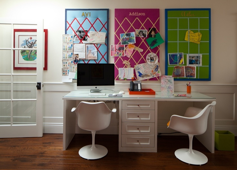 Bàn học đôi màu trắng cho 2 người sử dụng