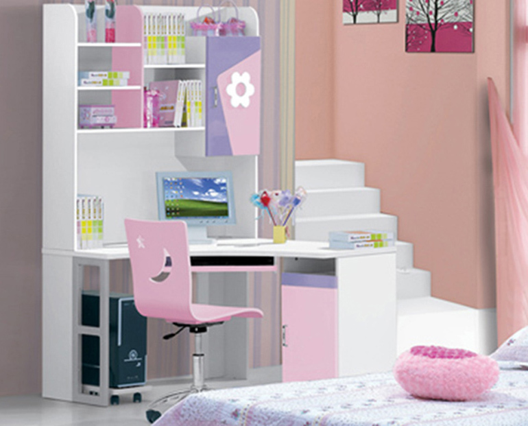 Bàn học chữ L màu hồng cho bé gái