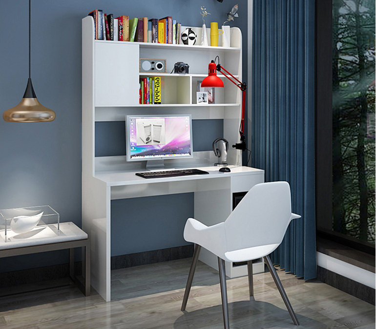  Bàn học liền giá sách gỗ công nghiệp màu trắng