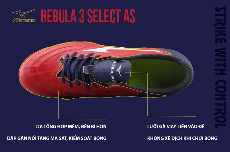 Giày đá bóng sân cỏ nhân tạo Mizuno Rebula 3 Select As Gold/Blue