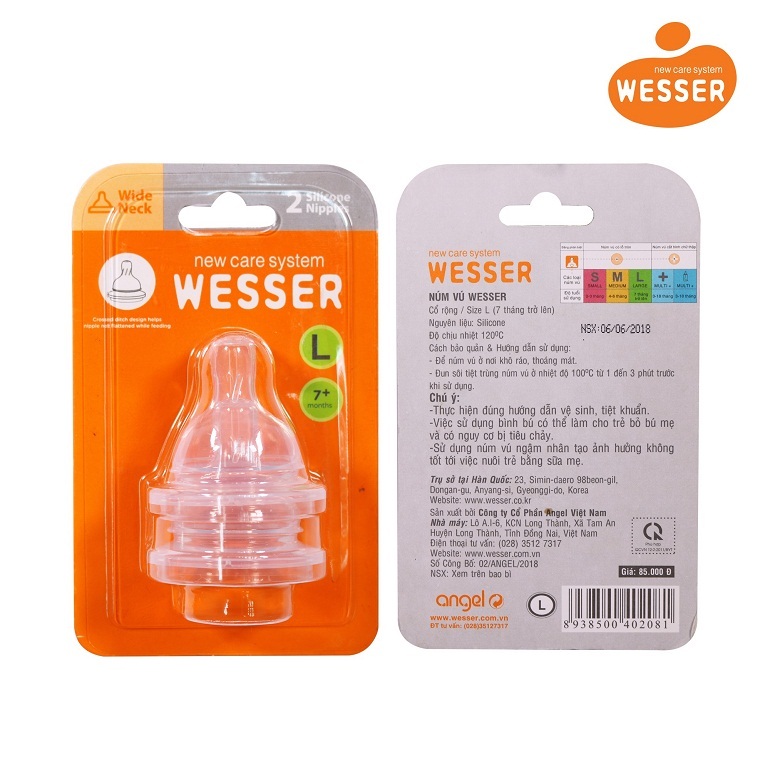  Núm ti của bình sữa Wesser được làm từ silicon y tế đảm bảo chất lượng và độ an toàn