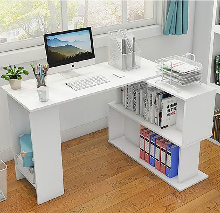 Bàn học màu trắng hình chữ L