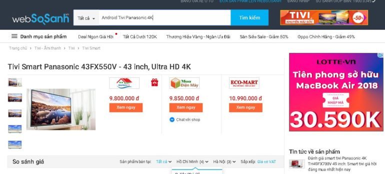 Giá Android Tivi Panasonic 4K bao nhiêu tiền ?