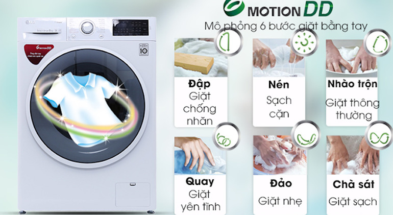 Máy giặt LG FC1408s4W2 giặt sạch như giặt bằng đôi tay mà không làm hư hại quần áo.