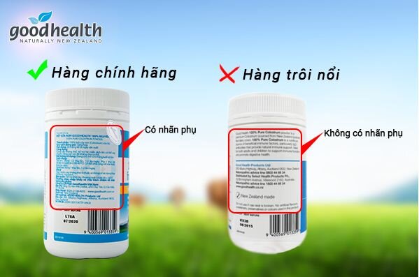 Tem nhãn phụ trên sữa non Goodhealth chính hãng