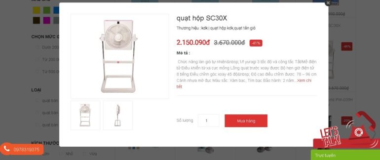 quạt hộp SC30X giảm giá 41%