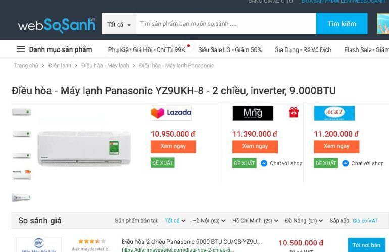 Điều hòa - Máy lạnh 2 chiều Panasonic Inverter 1 HP CU/CS-YZ9UKH-8 - Giá tham khảo: 10.500.000 vnđ