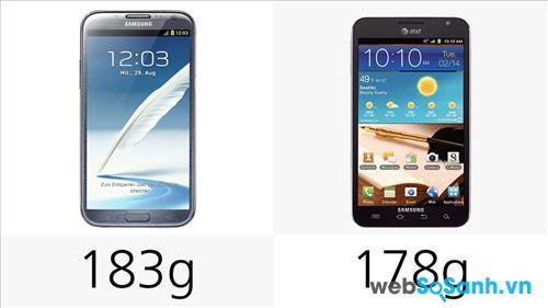 So sánh trọng lượng điện thoại Galaxy Note II và Galaxy Note đầu tiên