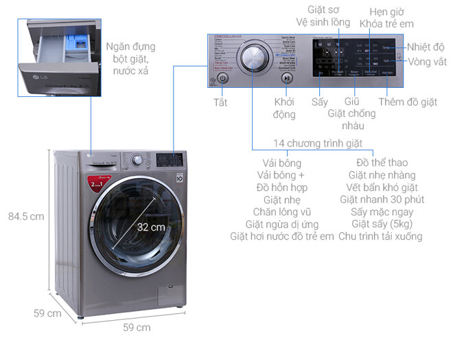 Máy giặt sấy LG FC1409D4E