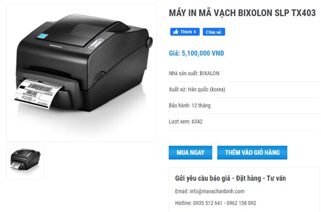 Máy in mã vạch Bixolon SLP TX403