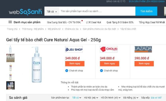 Giá tẩy da chết Cure bao nhiêu tiền ?