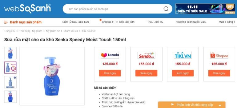 Sữa rửa mặt cho da khô Senka Speedy Moist Touch 150ml - Giá rẻ nhất 135.000 vnđ