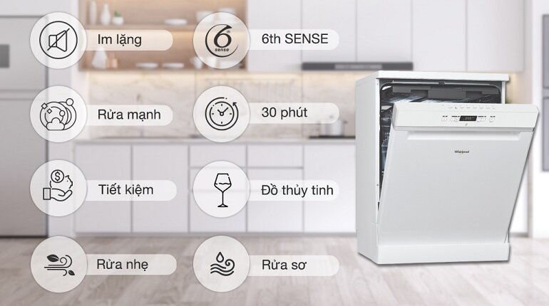 Máy rửa bát Whirlpool WFC 3C26P đa dạng chương trình rửa