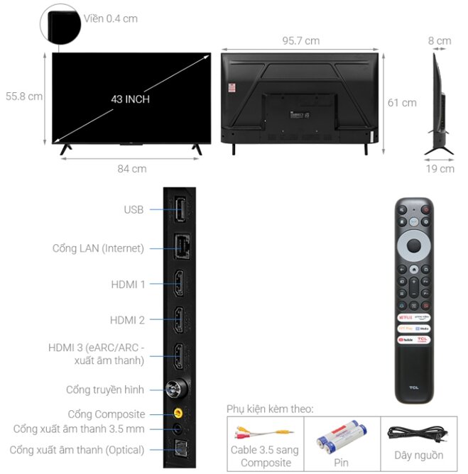 google tivi tcl 43 inch 43p635