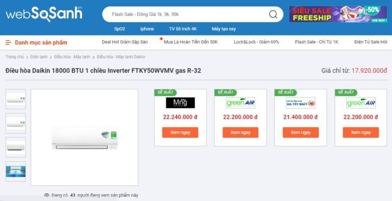 So sánh giá điều hòa Daikin FTKY50WVMV trước khi mua để mua được giá tốt