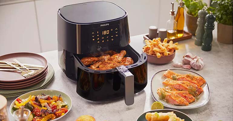 Sử dụng nồi chiên không dầu ứng dụng Rapid Air mang lại nhiều lợi ích sức khỏe cho người sử dụng Công nghệ Rapid Air trên nồi chiên không dầu