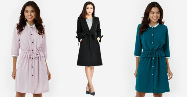 Áo khoác nữ tay lửng nhún eo phối dây rút