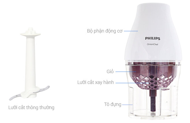 Máy xay thịt Philips hr2505 có lưỡi dao thép không gỉ, cứng cáp, sắc bén và có thể tháo rời.