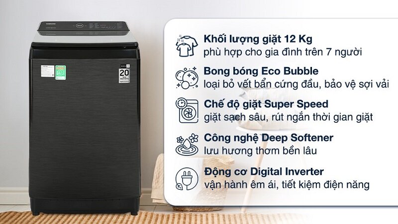 Máy Giặt Lồng Đứng Samsung Inverter 12 Kg Wa12Cg5745Bvsv