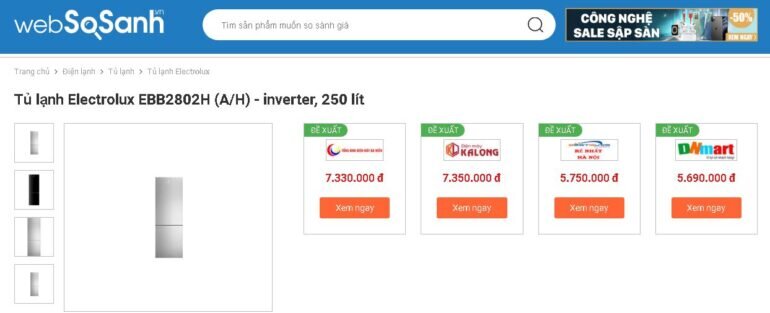 Giá tủ lạnh Electrolux 250l bao nhiêu tiền
