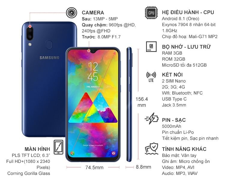 Thông số kỹ thuật, cấu hình Samsung Galaxy M20 