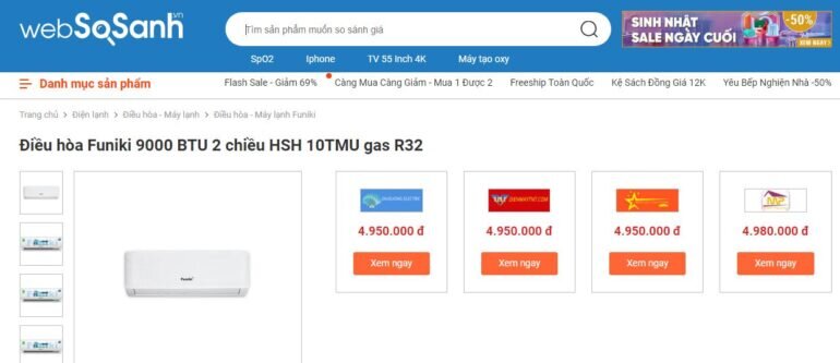 Điều hoà Funiki 9000Btu 2 chiều HSH10TMU.M6 - Giá tham khảo khoảng 5 triệu vnd