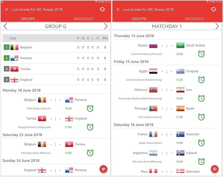 ứng dụng xem world cup 2018 trên smartphone