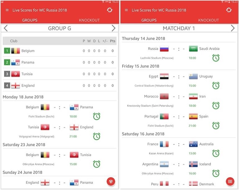 ứng dụng xem world cup 2018 trên smartphone