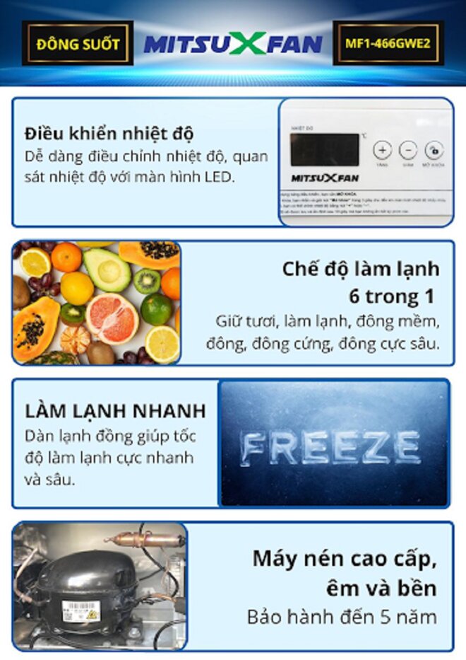 Có nên mua tủ đông MitsuXfan 1 ngăn Mf1-466gwe2 hay không?