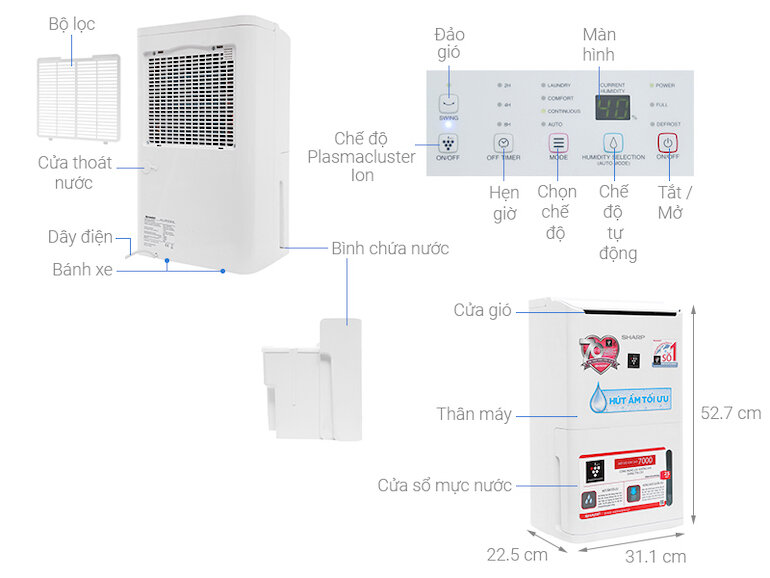 Máy lọc không khí và hút ẩm Sharp DWD12A