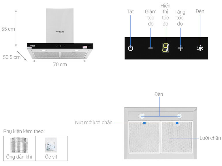 Máy hút mùi áp tường Sunhouse Mama MMB6817-70 