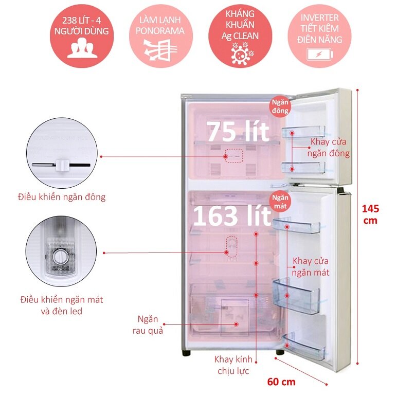 Tủ lạnh Panasonic NR-BL268PSVN 238 lít 