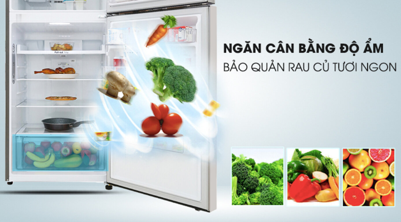 Ngăn rau củ của tủ lạnh LG inverter 393 lít GN-M422PS có khả năng giữ lại được độ ẩm