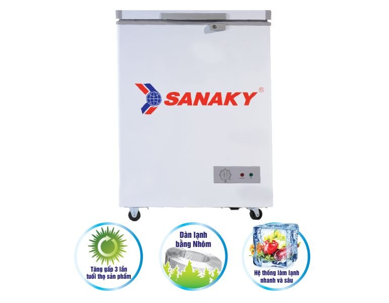 Tủ đông Sanaky giúp làm lạnh nhanh và sâu giúp đảm bảo thực phẩm luôn tươi ngon.