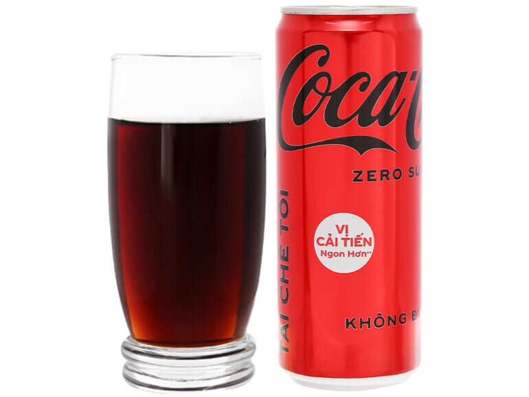 Nước ngọt không đường Coca-Cola Zero Sugar - Giá tham khảo: 9.600đ/lon 320ml và 215.000đ/ thùng 24 lon
