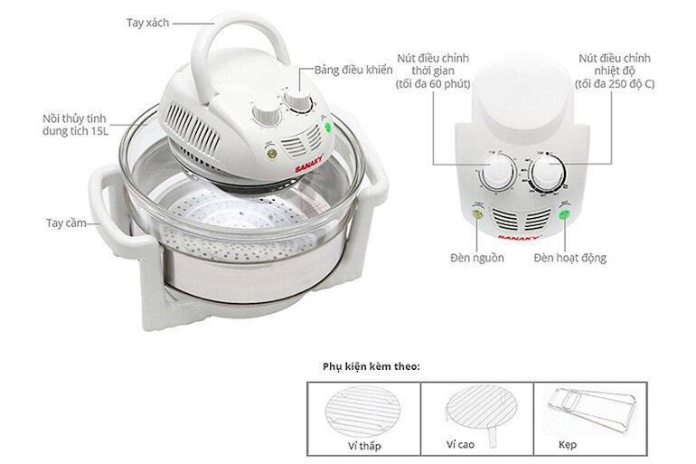 Lò nướng thủy tinh Sanaky VH-158D 15L