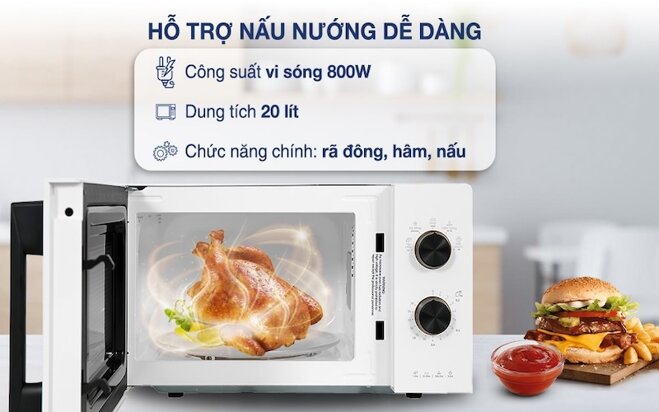 Lò vi sóng Electrolux 20 lít EMM20K22W được trang bị công suất 800W