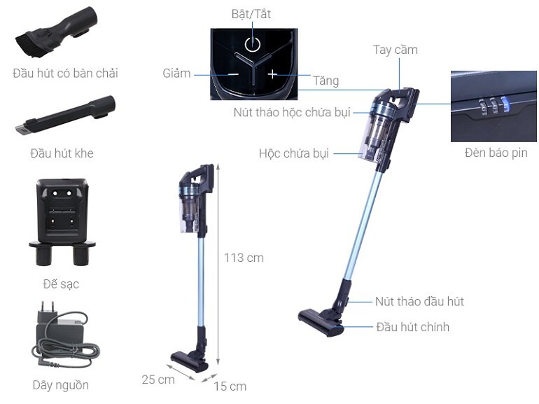 Máy hút bụi không dây Samsung VS15A6031R1/SV có thiết ké hiện đại, thời thượng