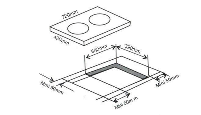 Kích thước bếp từ âm 2 vùng nấu Arber AB-999AEG