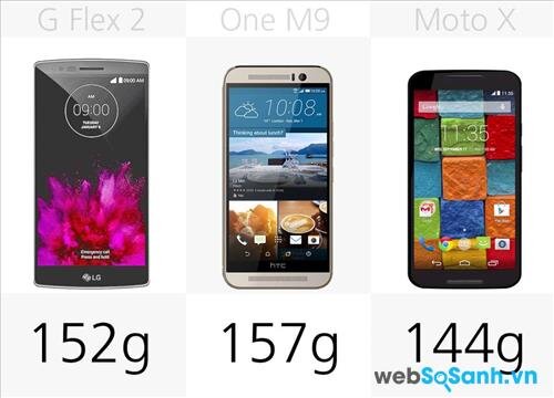 Trọng lượng của G Flex 2, One M9 và Moto X