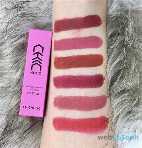 Bảng màu của Chic Holic Cooling Sensation With Matt hiện có 6 tone màu thiên hồng, đỏ cực hot năm 2017