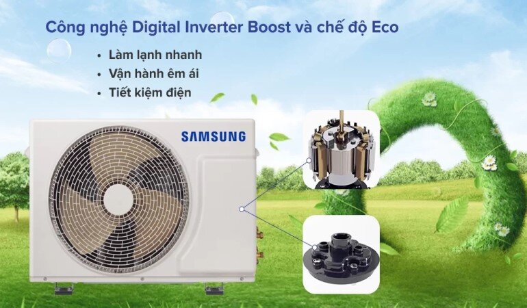 Điều hòa âm trần 2 chiều Samsung sử dụng công nghệ Inverter kết hợp Eco tăng khả năng tiết kiệm năng lượng, giảm chi phí hóa đơn điện