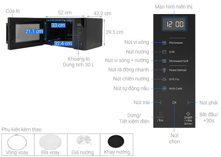 Lò vi sóng 30 lít Samsung MG30T5018CK/SV