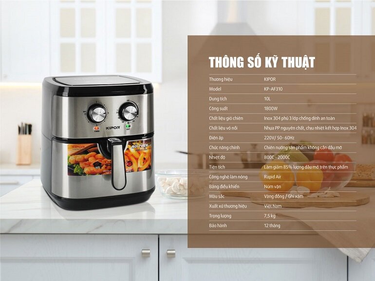 nồi chiên dầu Kipor 10 lít KP-AF310