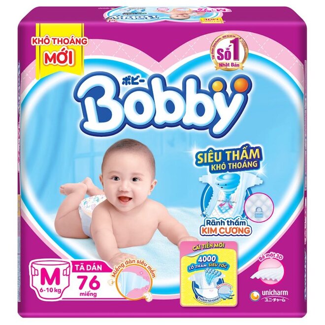 Tã dán Bobby siêu thấm nhanh, cho con luôn khô thoáng để thoải mái vui chơi